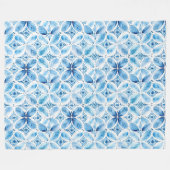 Boho Blue White Floral Abstrakt Fleecedecke (Vorderseite (Horizontal))