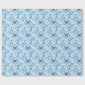 Boho Blue White Floral Abstrakt Geschenkpapier (Flach)