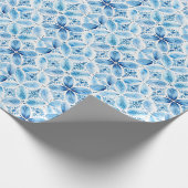 Boho Blue White Floral Abstrakt Geschenkpapier (Ecke)