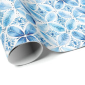 Boho Blue White Floral Abstrakt Geschenkpapier (Rolleneckpunkt)