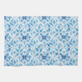 Boho Blue White Floral Abstrakt Geschirrtuch (Horizontal)