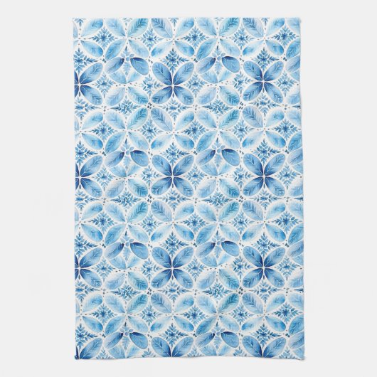 Boho Blue White Floral Abstrakt Geschirrtuch (Vertikal)