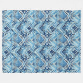 Boho Blue White Floral Hearts Abstrakt Fleecedecke (Vorderseite (Horizontal))
