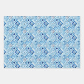 Boho Blue White Floral Hearts Abstrakt Geschenkpapier Set (Vorderseite 3)