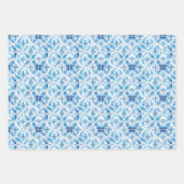 Boho Blue White Floral Hearts Abstrakt Geschenkpapier Set (Vorderseite 2)
