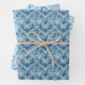 Boho Blue White Floral Hearts Abstrakt Geschenkpapier Set (Beispiel)