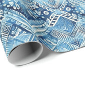 Boho Blue White Floral Hearts Birthday Geschenkpapier (Rolleneckpunkt)