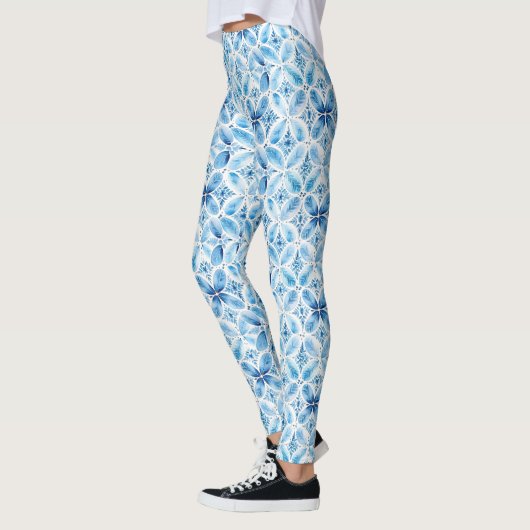 Boho Blue White Floral Leggings (Links)