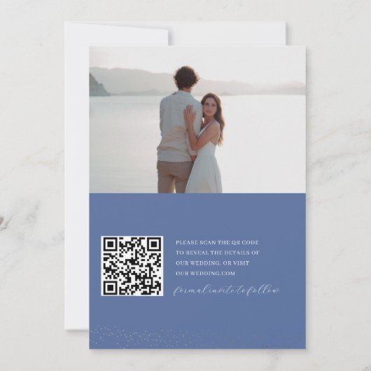 Boho Blue, White & Gold Save the Date (Rückseite)