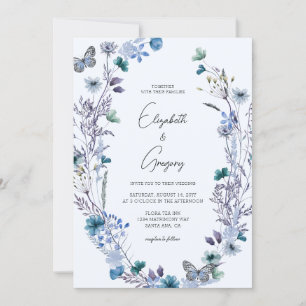 Boho Blue Wildblume Wedding Einladung
