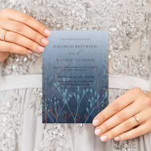 Boho Blue Wilde Gräser & Blätter Hochzeit Einladung