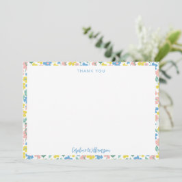 Boho Blue Yellow Ditsy Floral Custom Baby Dusche Dankeskarte