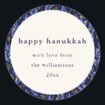 Boho Blue Yellow Hanukkah Botanical Custom Runder Aufkleber<br><div class="desc">Boho Blue Yellow Hanukkah Botanical Custom Classic Round Aufkleber</div>