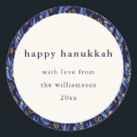 Boho Blue Yellow Hanukkah Botanical Custom Runder Aufkleber<br><div class="desc">Boho Blue Yellow Hanukkah Botanical Custom Classic Round Aufkleber</div>
