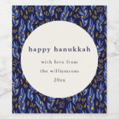 Boho Blue Yellow Hanukkah Botanical Custom Weinetikett (Einzelnes Label)