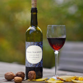 Boho Blue Yellow Hanukkah Botanical Custom Weinetikett