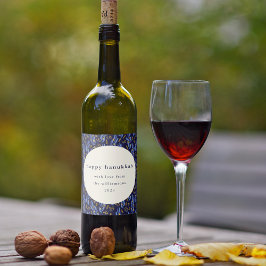 Boho Blue Yellow Hanukkah Botanical Custom Weinetikett