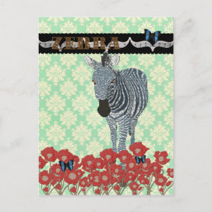 Boho Blue Zeb & Butterflies Mint Julep Damask Pos Postkarte