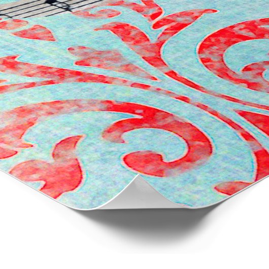 Boho Blue Zebra & Butterfliegen Damask Poster (Ecke)