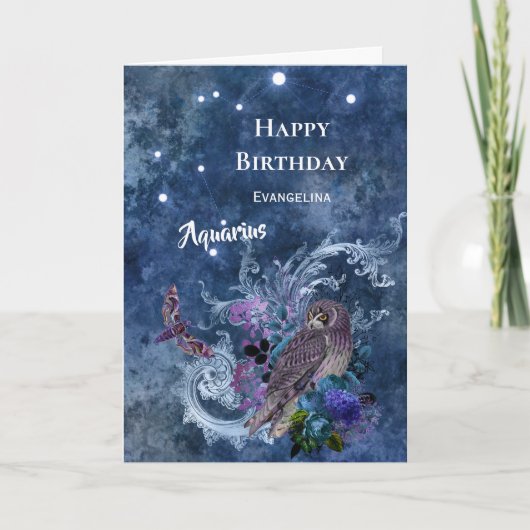 Boho Blue Zodiac Aquarius Constellation Geburtstag Karte (Vorderseite)