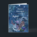 Boho Blue Zodiac Aquarius Constellation Geburtstag Karte<br><div class="desc">Das Aquarius-Sternbild mit Eule und Motte.</div>