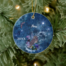 Boho Blue Zodiac Aries Constellation Keramik Ornament