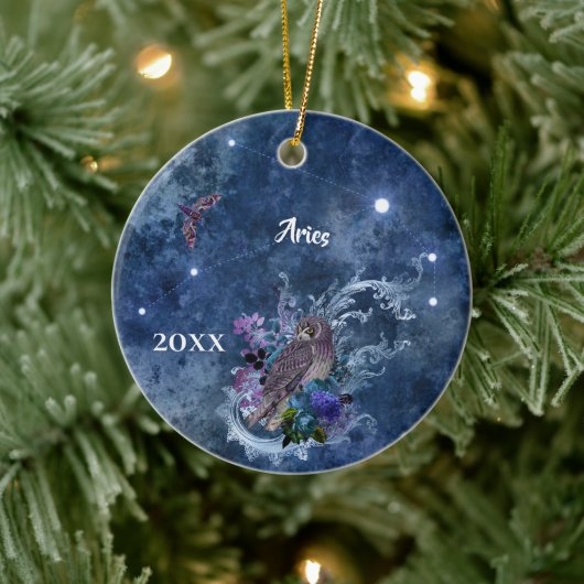 Boho Blue Zodiac Aries Constellation Keramik Ornament (Baum)