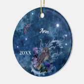 Boho Blue Zodiac Aries Constellation Keramik Ornament (Links)