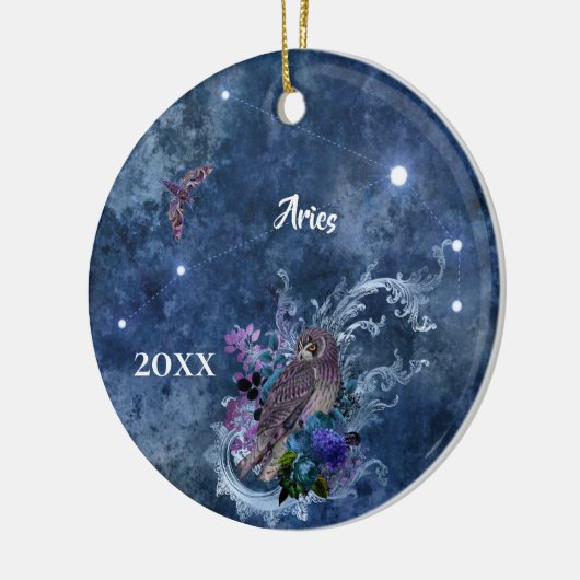 Boho Blue Zodiac Aries Constellation Keramik Ornament (Links)