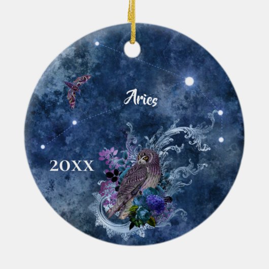 Boho Blue Zodiac Aries Constellation Keramik Ornament (Hinten)