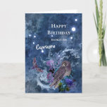 Boho Blue Zodiac Capricorn Constellation Geburtsta Karte<br><div class="desc">Das Capricorn-Sternbild mit Eule und Motte.</div>