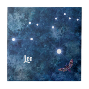 Boho Blue Zodiac Leo Constellation Fliese