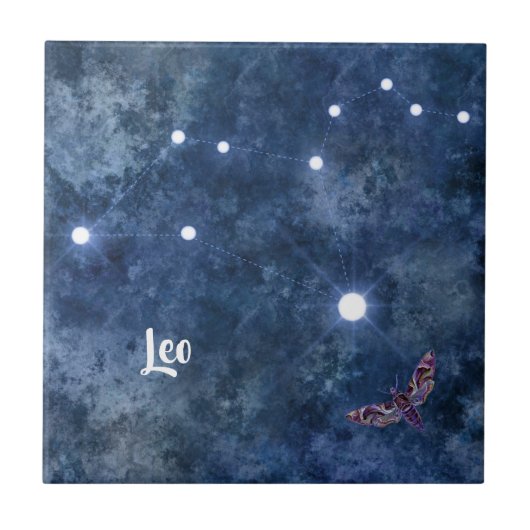 Boho Blue Zodiac Leo Constellation Fliese (Vorderseite)
