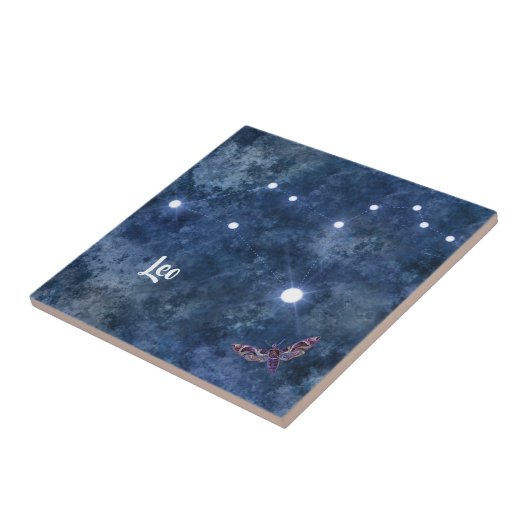 Boho Blue Zodiac Leo Constellation Fliese (Seite)
