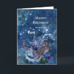 Boho Blue Zodiac Pisces Constellation Birthday Karte<br><div class="desc">Die Konstellation der Fische mit Eule und Motte.</div>