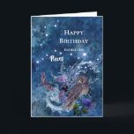 Boho Blue Zodiac Pisces Constellation Geburtstag Karte<br><div class="desc">Die Konstellation der Fische mit Eule und Motte.</div>