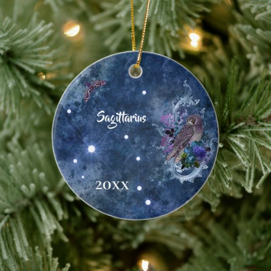 Boho Blue Zodiac Sagittarius Constellation Keramik Ornament (Baum)