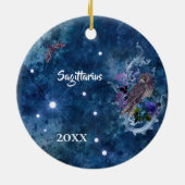 Boho Blue Zodiac Sagittarius Constellation Keramik Ornament (Hinten)