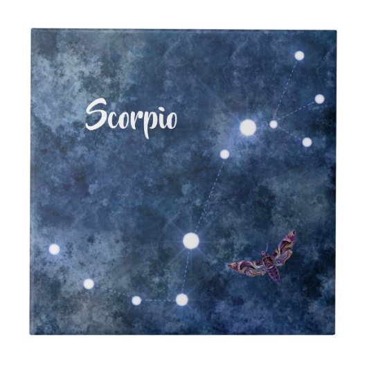 Boho Blue Zodiac Scorpio Constellation Fliese (Vorderseite)