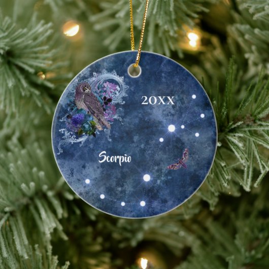 Boho Blue Zodiac Scorpio Constellation Keramik Ornament (Baum)