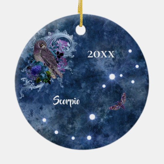 Boho Blue Zodiac Scorpio Constellation Keramik Ornament (Hinten)