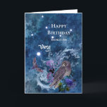 Boho Blue Zodiac Virgo Constellation Geburtstag Karte<br><div class="desc">Die Jungfernkonstellation mit Eule und Motte.</div>