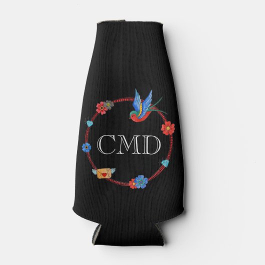 Boho Bluebird Custom Monogram Flaschenkühler (Vorderseite)