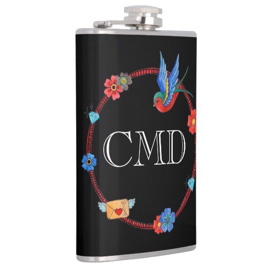 Boho Bluebird individuell anpassbare Flasche Flachmann (Rechts)