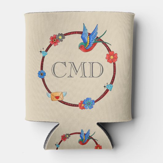 Boho Bluebird Monogram Dosenkühler (Vorderseite)