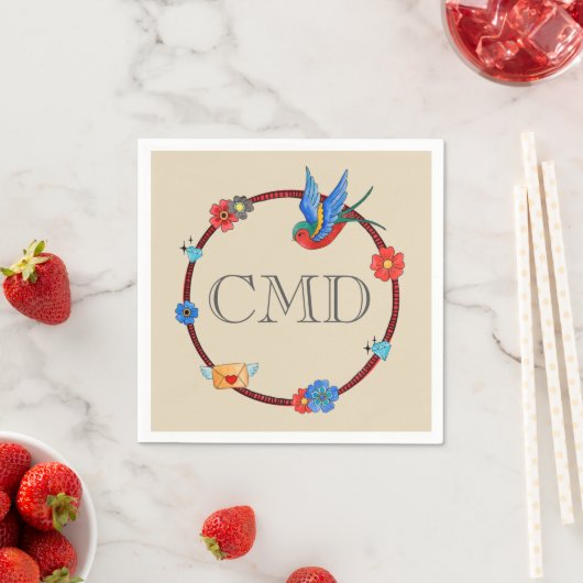 Boho Bluebird Monogram Serviette (Beispiel)