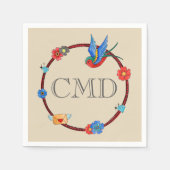 Boho Bluebird Monogram Serviette (Vorderseite)