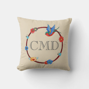 Boho Bluebird Monogramm Kissen