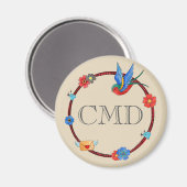 Boho Bluebird Monogramm Magnet (Vorderseite/Rückseite)
