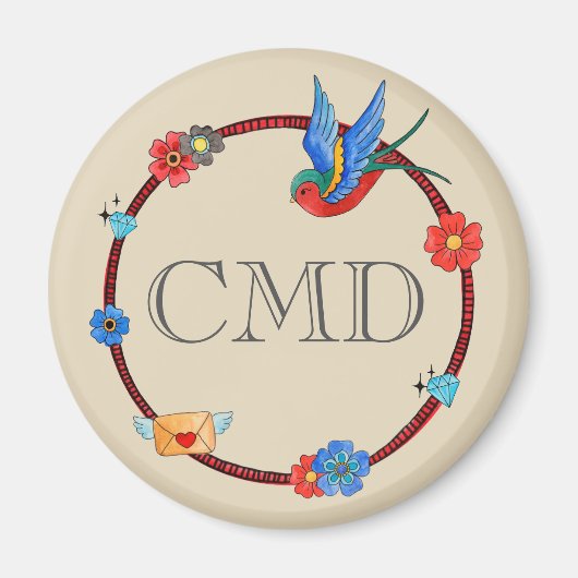 Boho Bluebird Monogramm Magnet (Vorne)